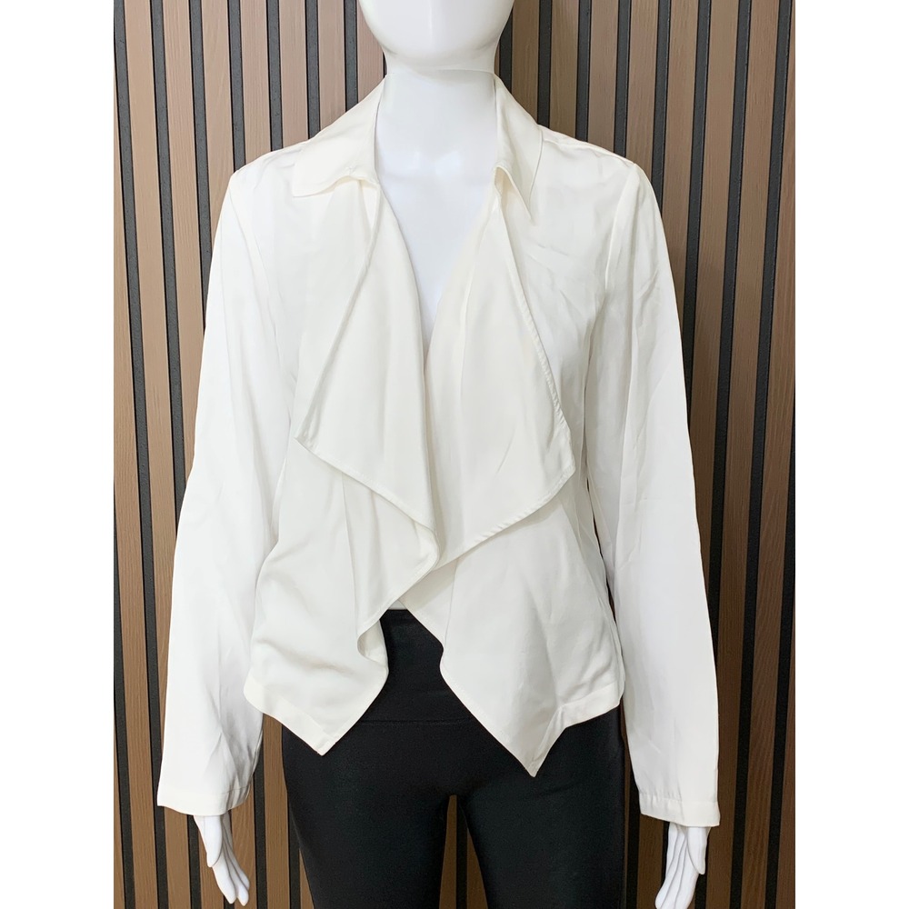 Soft Surroundings Women's White Lyocell Draped Open Front Waterfall Jacket XS